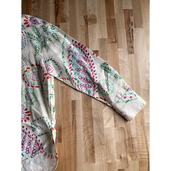 Zara Women's Long Sleeve Button Up Collared Blouse Linen Colorful Print S - Picture 2 of 8